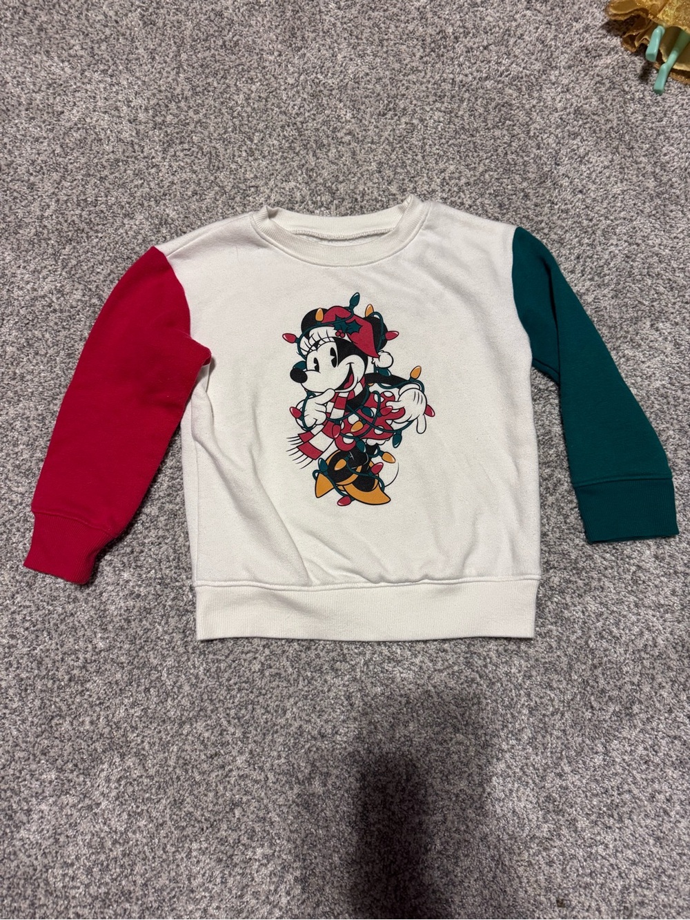 Disney Kids Minnie Mouse Sweatshirt - Cream Body with Red & Green Sleeves